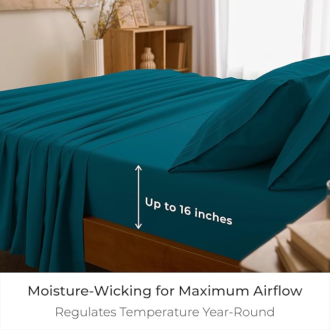 Mellanni Twin XL Sheets Set - 3 PC Iconic Collection Bedding - Hotel Luxury, Extra Soft, Cooling Bed Sheets - Wrinkle, Fade, Stain Resistant (Twin Extra Long, Teal)