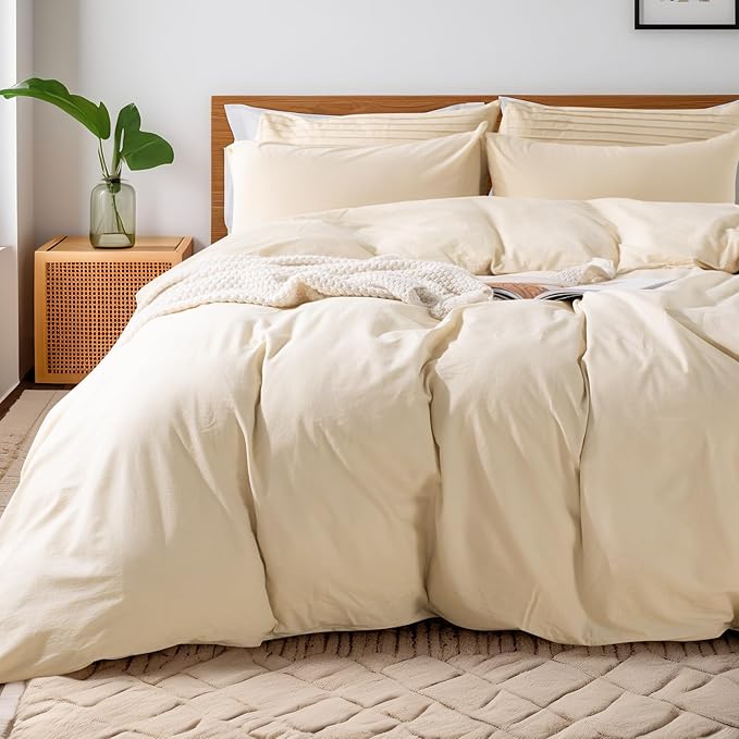 NEXHOME PRO Duvet Cover Set 100% Washed Cotton Oversized King 120"x98" Linen Feel Textured Organic Natural 3 Pieces Bedding Set with Zipper Closure, Breathable and Soft (No Comforter)