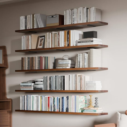 5 Tier Book Shelf,60 inch Long Floating Shelf for Wall,Adjustable Large Bookcase,Wall Mounted Bookshelf for Living Room