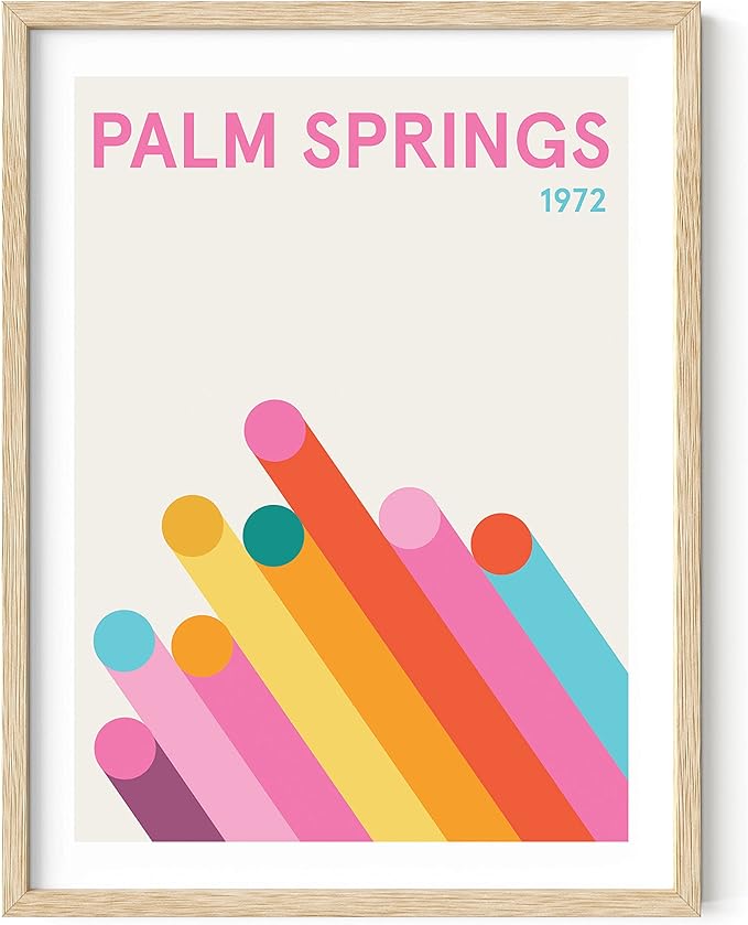 HAUS AND HUES Retro Vintage Poster: Pink Abstract Aesthetic Picture, Colorful Modern City Wall Art, Danish Travel Art Print, Bright Geometric Wall Decor (Beige Frame, 12x16)