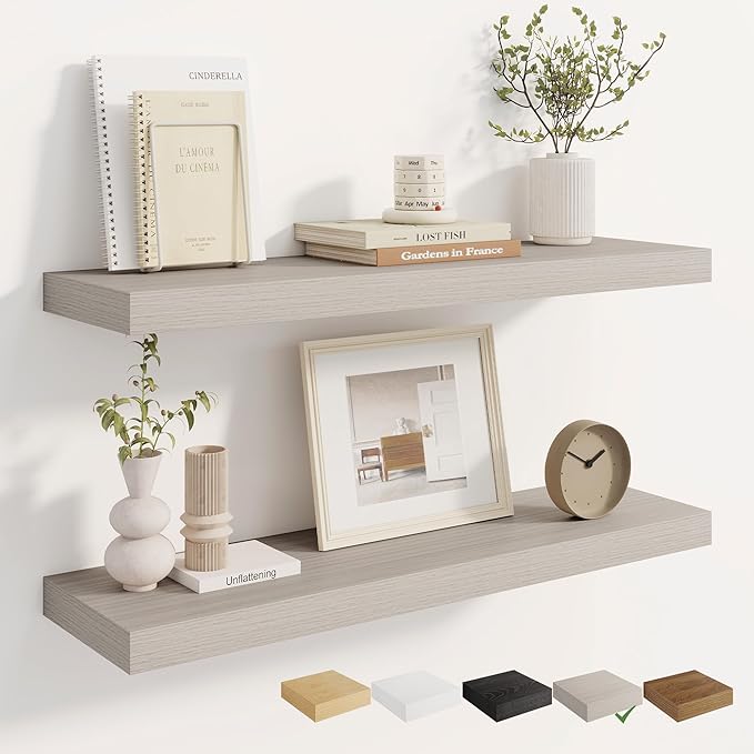 Dreamland 8" Deep Long Floating Shelves, 32 Inches Floating Shelves for Wall Set of 2, Large Display & Storage Shelf, Wall Shelf for Bathroom Bedroom Living Room Kitchen Office, Grey