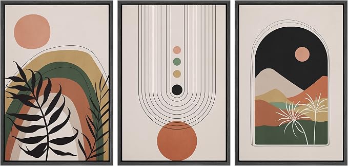 wall26 Framed Canvas Print Wall Art Set Boho Mid-Century Geometric Desert Plant Landscape Nature Abstract Illustrations Modern Bohemian Decorative for Living Room, Bedroom, Office - 16"x24"x3 Black