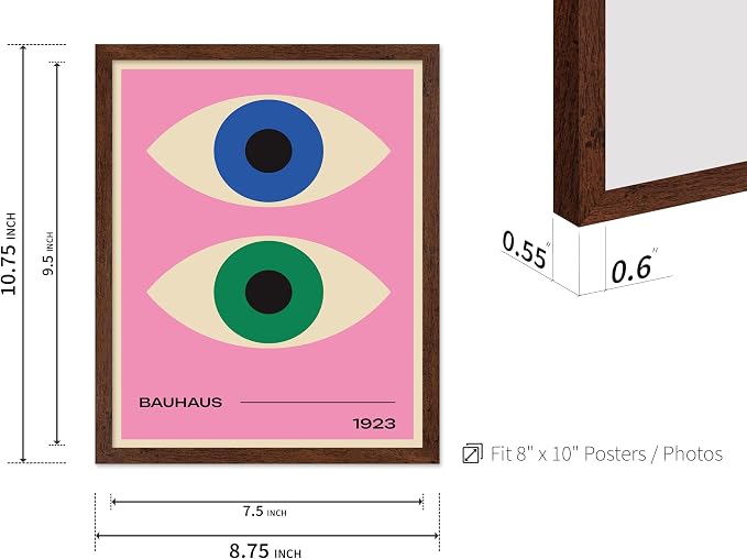 Poster Master Bauhaus Poster - Eyes Print - Abstract Circles ART - Graphic Design ART - Geometric Style - Chic Boho - Mid Century Modern - Living Room or Bedroom Decor - 8x10 Brown Framed