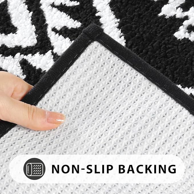 Uphome Black Long Bathroom Rug Boho Tribal Bathroom Runner Western Non-Slip Washable Bath Mat Fluffy Soft Absorbent Farmhouse Aztec Floor Carpet for Kitchen Hallway Bedroom, 20x60 inch