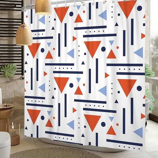 Abstract Geometric Shower Curtain Colorful Geometric Abstract Boho Orange Triangle, Modern Minimalist Boho Art Bathroom Decor Waterproof Fabric Bath Curtain 48x72 inch