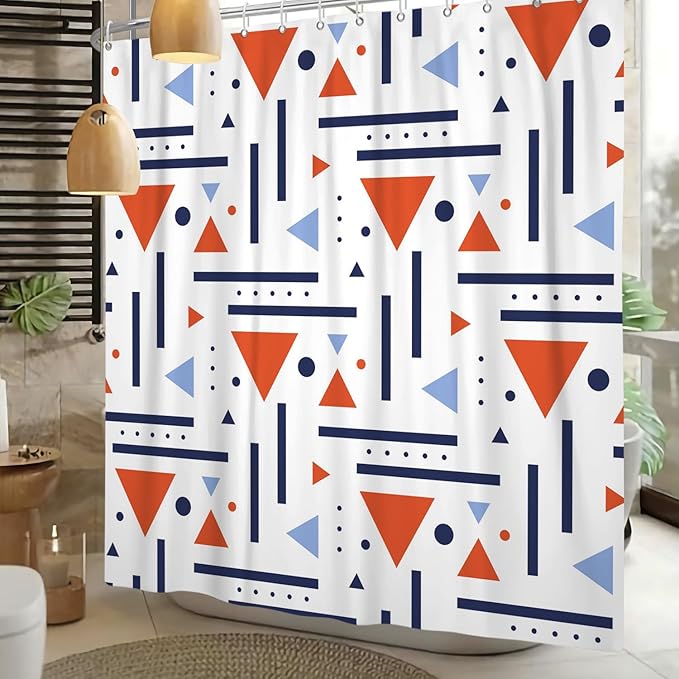 Abstract Geometric Shower Curtain Colorful Geometric Abstract Boho Orange Triangle, Modern Minimalist Boho Art Bathroom Decor Waterproof Fabric Bath Curtain 72x78 inch