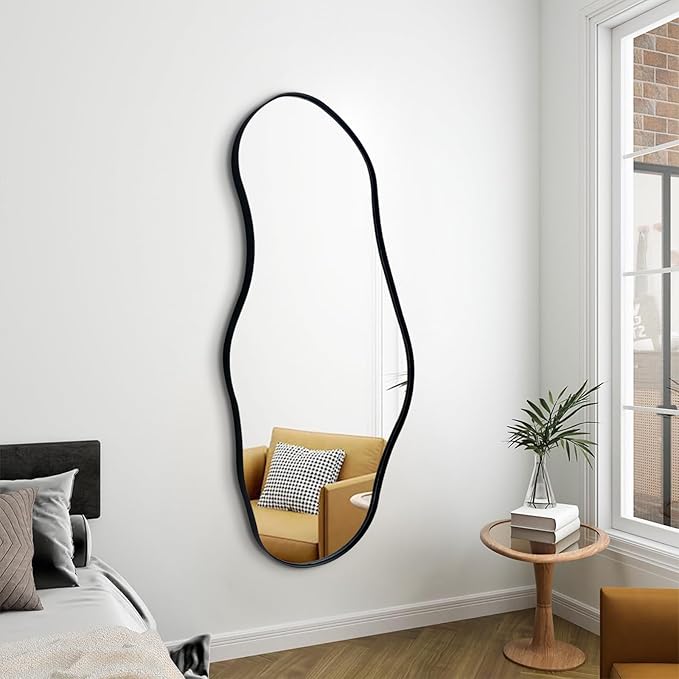 Irregular Mirror, 47"x20.5" Asymmetrical Mirrors, Abstract Wall Mirror with Metal Frame, Modern Unique Shaped Mirrors for Living Room Bathroom Bedroom Hallway Entryway Fireplace