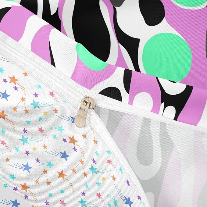 Organic Geometric Duvet Cover Set Modern Abstract Girl Toddler Bedding Set for Kids Teens Child Retro Mid Century Comforter Cover Modern Fluid Art Irregular Circles Bed Sets,Lavender Green