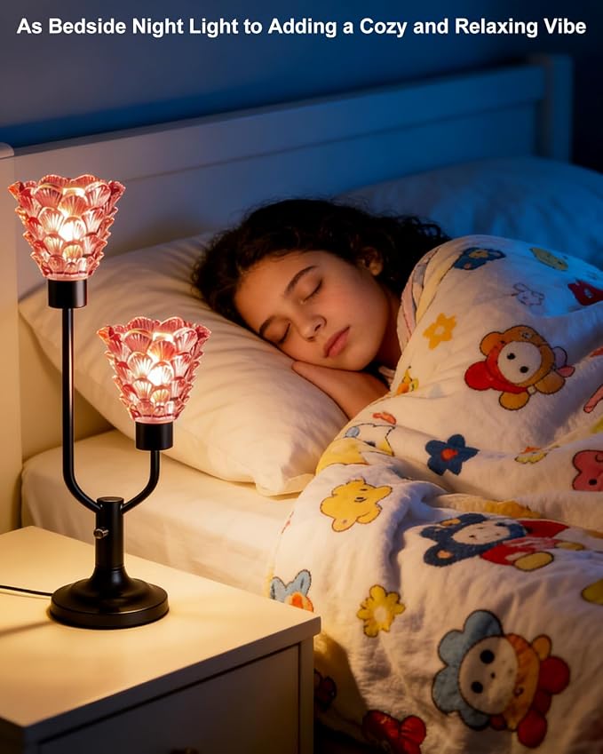Lightdot Mid Century Modern Table Lamp Dimmable Red Glass Desk Lamp Vintage Black Nightstand Lamp 2 Bulbs Included Warmwhite Ambient Bedside Lamps for Living Room Bedroom Girls Room Home Office Decor