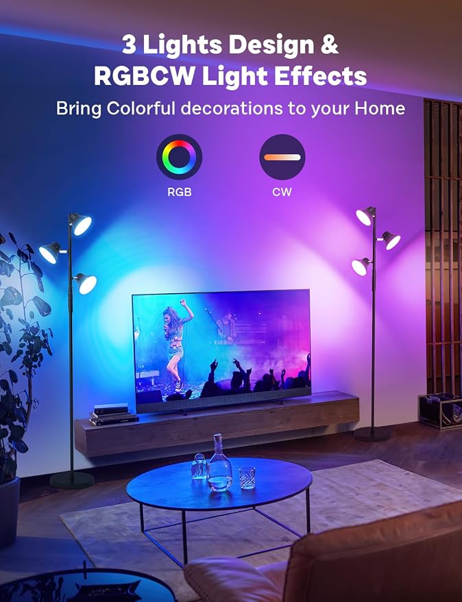 SIBRILLE RGBCW Floor Lamp, 36W Bright Color Changing Lamp, Modern Stepless Dimmable LED RGB Floor Lamp with Remote & Touch Control, Standing Lamp for Living Room, Game Room, Bedroom