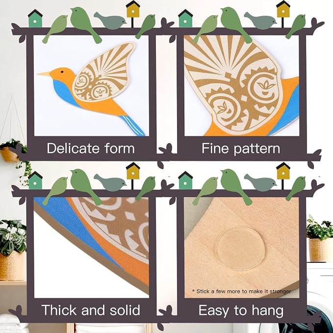 KOYILTD 5 Piece Bird Wood Wall Sculptures Wooden Wall Art Decor Scandinavian Home Decorations Flying Bird Wall Decor Farmhouse Wall Art for Home Living Room Bathroom Dining Room (Blue orange)