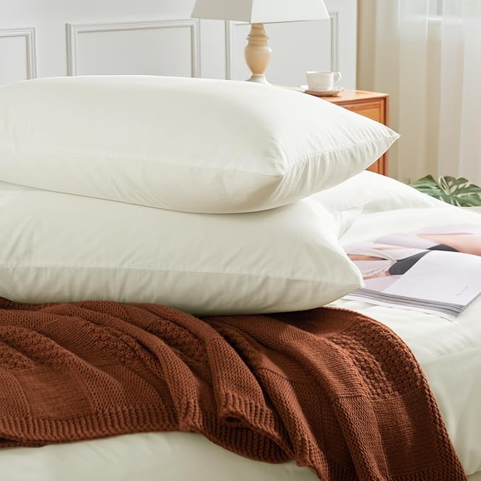 NEXHOME PRO Twin Duvet Cover Set, 100% Washed Cotton with Linen-Like Texture, Natural Organic, Breathable & Comfortable, Includes Home Bedding Set Milk White (No Comforter) 6890