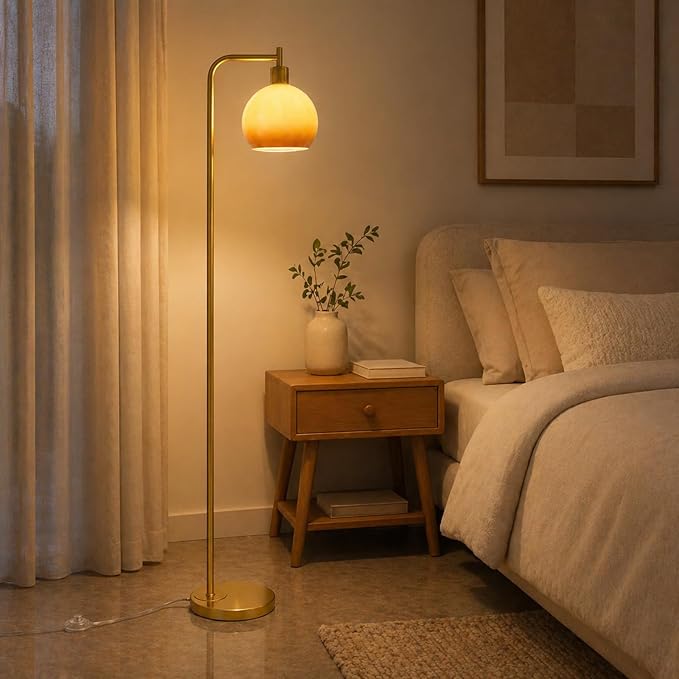 67" Soft Glow Art Deco Floor Lamp - Metal Pole Sunset Glass Lamp, Pedal Switch & E26 Bulb, Perfect for Bedroom Living Room Office Scandinavian/Minimalist/Contemporary Interiors