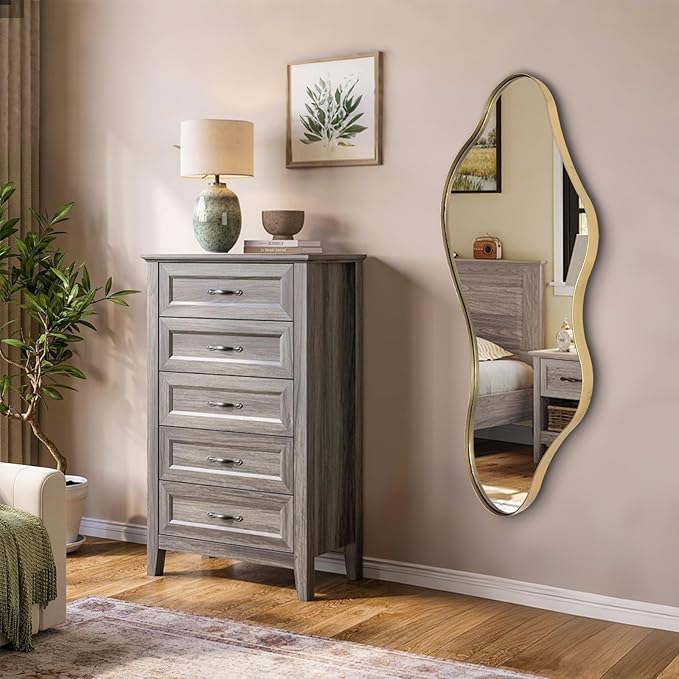 Irregular Mirror, 40"x18" Asymmetrical Wall Mirrors with Gold Metal Frame, Odd Shaped Mirror Decorative, Modern Abstract Mirrors for Living Room Bathroom Bedroom Hallway Entryway Fireplace