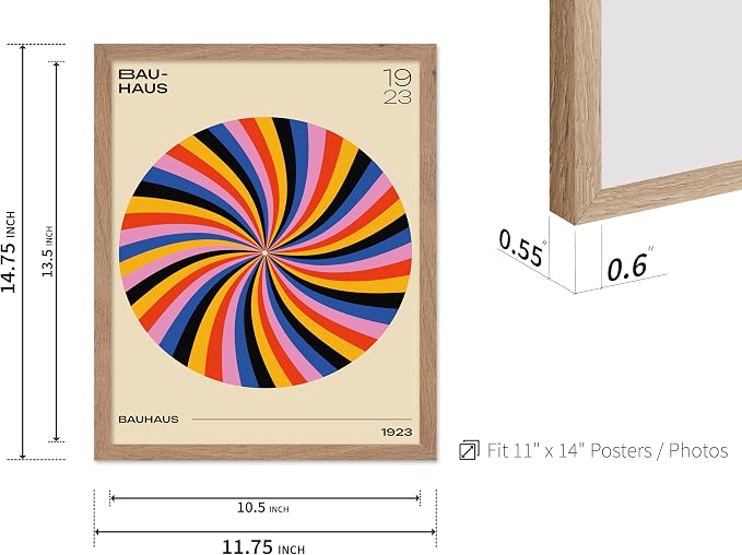 Poster Master Bauhaus Poster - Spiral Colors Print - Geometric ART - Abstract ART - Psychedelic Style - Chic Boho - Mid Century Modern - Living Room or Bedroom Decor - 11x14 Beige Framed