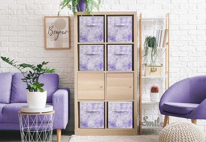 Sorbus Collapsible Storage Bins - 11" Sturdy Foldable Fabric Storage Cubes with Handle - 4 Tie-Dye Purple Organization and Storage Baskets for Organizing Pantry, Closet, Nursery, Dorm, Toy Storage