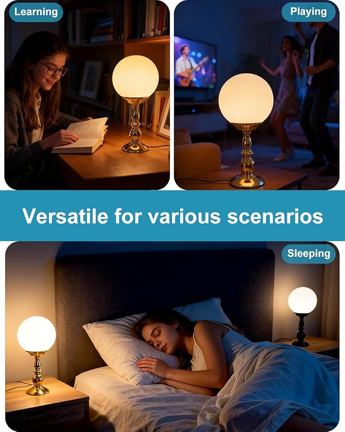 Lightdot Globe Table Lamp for Bedroom Mid Century Modern Small Desk Lamp 3000K Warmwhite Cute Nightstand Bedside Lamps for Living Room Home Office-2Pack(Gold & Black)