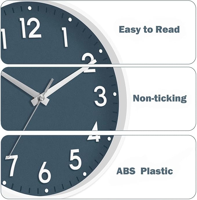 Mosewa Wall Clock 12 Inch, Battery Operated Silent Non-Ticking Modern Analog Clock Decorative for Kitchen, Bedroom, Office, Living Room(Azure Blue)