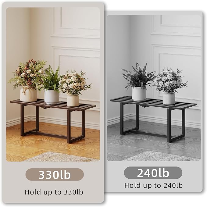 2 Pack Metal Plant Stand, Foldable Heavy Duty Indoor, Window Iron Plant Shelf - Mid Century Modern Slatted Bench for Patio, Garden, Living Room Load Bearing 330 lbs, 26" L x 10.4" H x 8.6" W 1 Tier Coffee