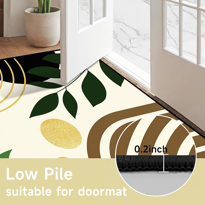 Modern Abstract Rug Geometric Area Rug Boho Green Leaf Floor Mat Soft Washable Carpet for Bedroom Living Room Kitchen Nursery Playroom Home Decor 4'x6'