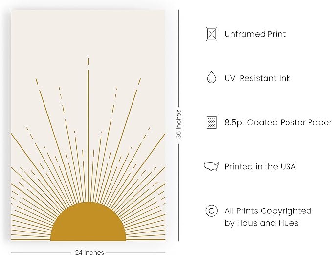 HAUS AND HUES Minimalist Art Poster - Modern Mid Century Wall Art, Boho Abstract Zen Art for Bedroom, Living Room, Office, Neutral Wall Decor, Unframed 24x36