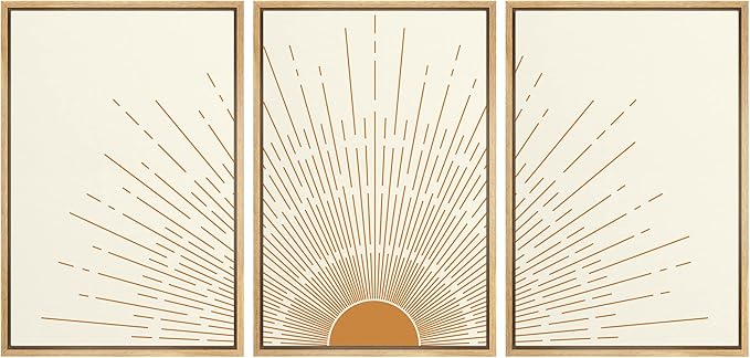 wall26 Framed Canvas Print Wall Art Set Boho Mid-Century Orange Minimal Shining Sun Galaxy Nature Abstract Illustrations Modern Bohemian Decorative for Living Room, Bedroom, Office - 16"x24"x3 Natural