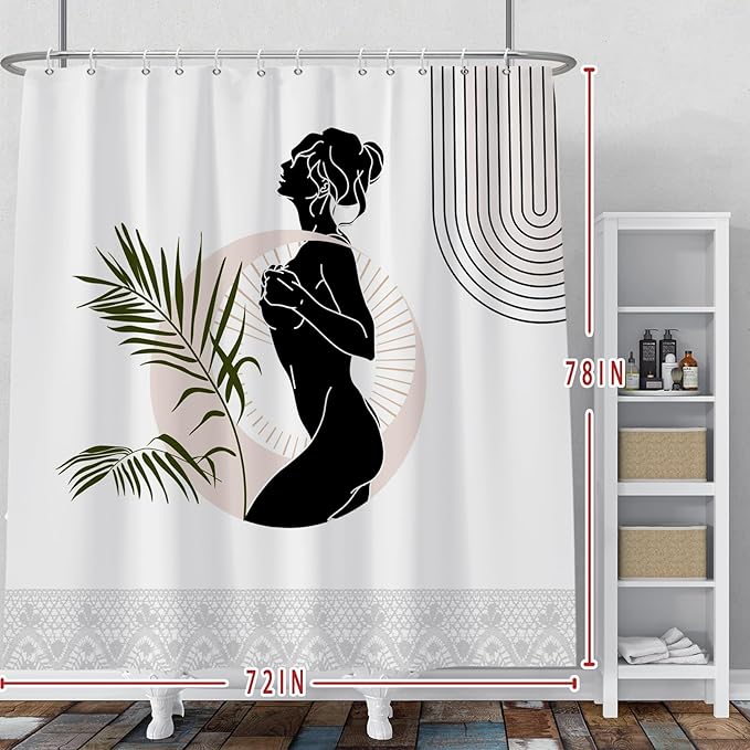 Baocicoo Black Abstract Woman Shower Curtain Boho Mid Century Minimalist Shower Curtain for Bathroom Hostel Hotel Cubicle Bathroom Decorations Waterproof Curtain for Bathroom with Hooks 72x78 Inches