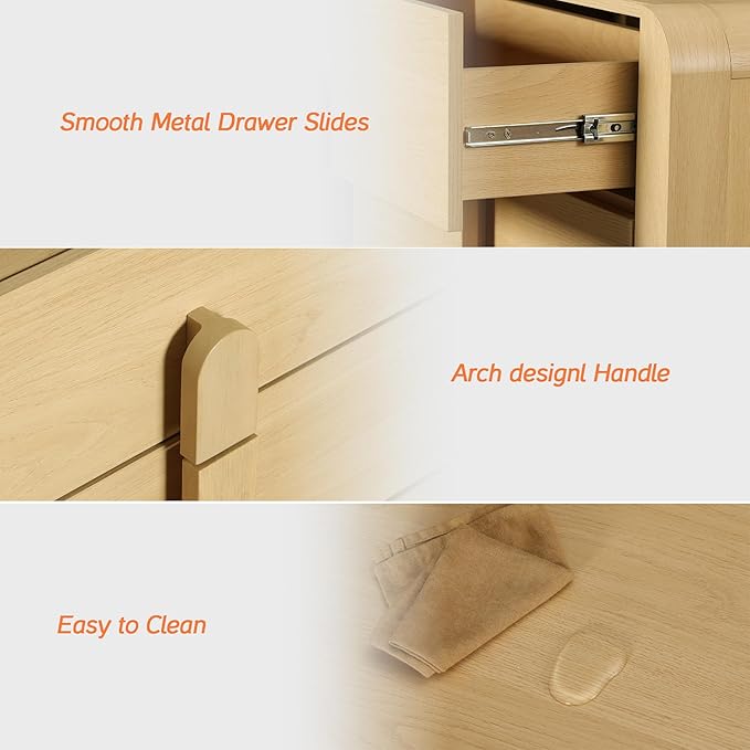WAMPAT Large Sideboard Buffet Cabinet with Storage with 6 Drawers, Modern French 63" W Buffet Cabinet with Storage, Wood Coffee Bar Cabinets with Curved Edge Design for Kitchen Living Room, Oak
