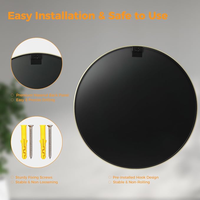 Sweetcrispy Round Bathroom Mirror for Over Sink, 24 Inch Wall Mounted Vanity Mirror with Matte Metal Frame, Decor for Bathroom, Entryway, Bedroom, Gold