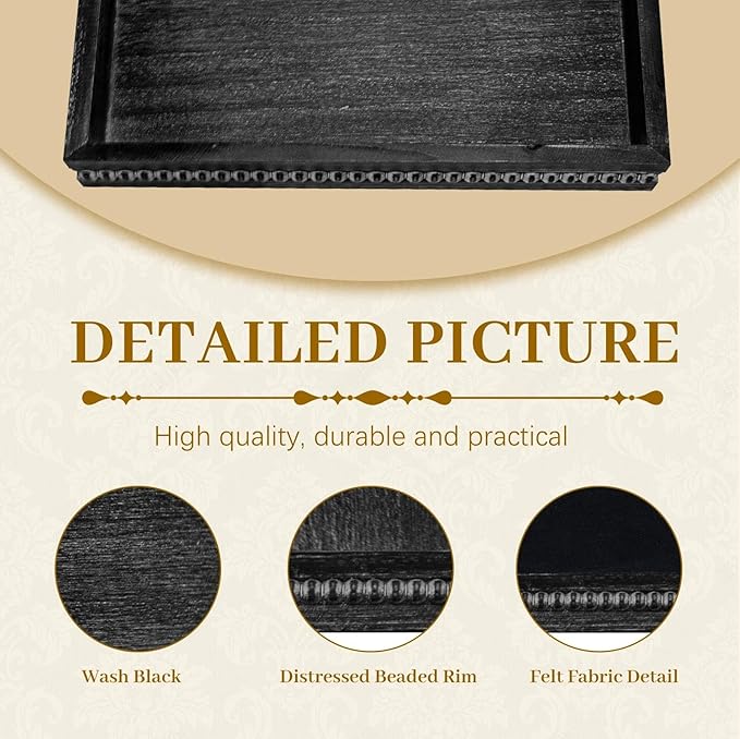 MAONAME Wood Serving Tray, Farmhouse Wooden Tray for Coffee Table, Rustic Square Trays with Beads, Vintage Black Decorative Trays for Living Room, Kitchen, 12" X 12" X 1.6"