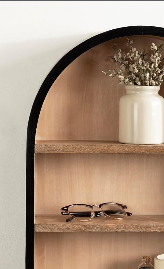 Kate and Laurel Hutton Modern Capsule Wall Shelf, 16 x 28, Light Natural and Black, Minimal Round Oval Wall Shelves for Above Toilet Bathroom Storage or Cute Nursery Shelving