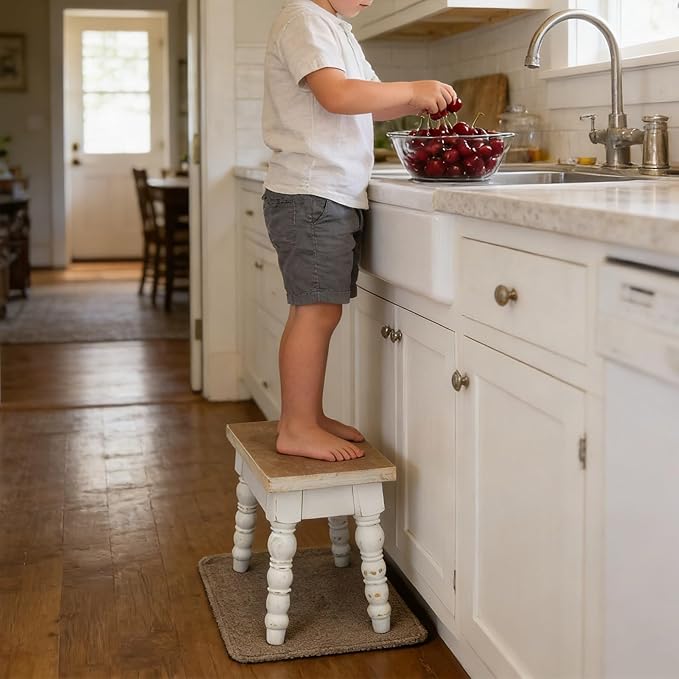 Farmhouse Wooden Step Stool, Solid Wood Step Stool for Kids Adults, Plant Stand Indoor Decor, Portable and Sturdy Versatile Foot Stools for Bathroom, Bedroom, Office, Kitchen (Rectangle)