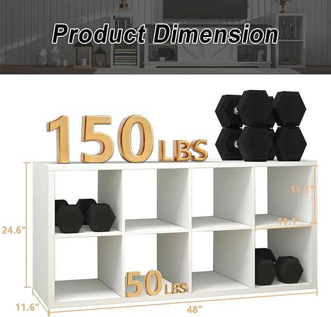 CTESNE【2026 Wooden Thick Frame 8 Cube Storage Organizer Shelf with Anti-Tipping Kits + Reversible Open Back Bookcase, Horizontal and Vertical Dual-use（White,11inch）