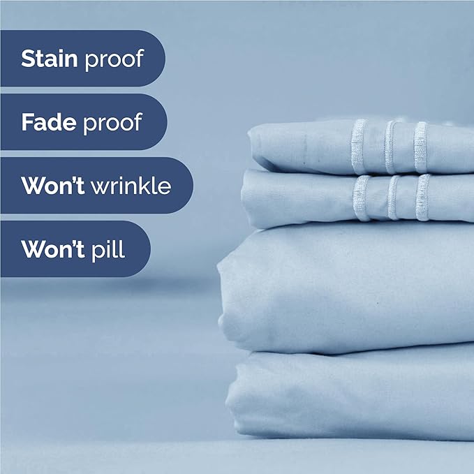 Full Size 4 Piece Sheet Set - Comfy Breathable & Cooling Sheets - Hotel Luxury Bed Sheets for Women & Men - Deep Pockets, Easy-Fit, Extra Soft & Wrinkle Free Sheets - Sky Blue Oeko-Tex Bed Sheet Set