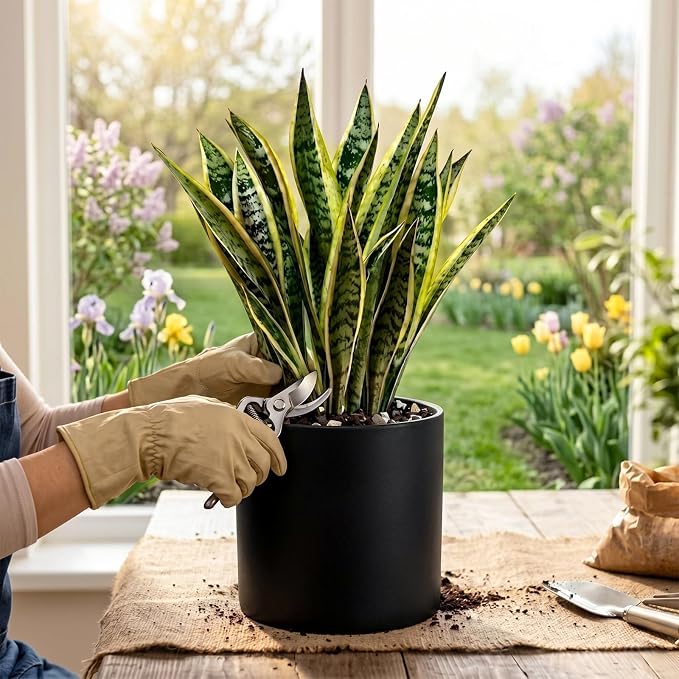 Black Metal Plant Pot with Drainage Hole,7 Inch Mid Century Modern Small Pot Indoor Outdoor Planters for Succulents, Flowers & Home Decor Gift Window Living Room Bedroom