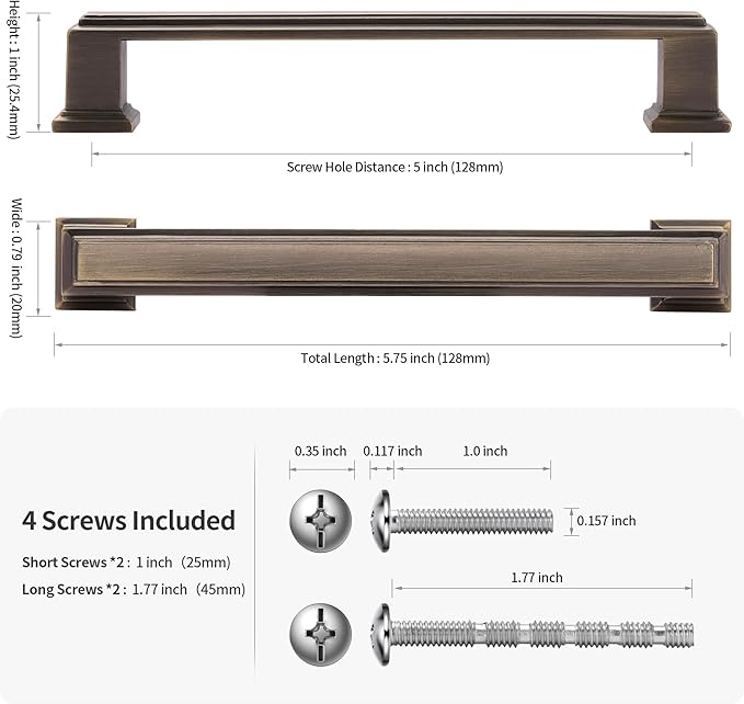 10 Pack 5 Inch(128mm) Hole Center Brushed Antique Bronze Modern Cabinet Pulls Kitchen Cabinet Handles Kitchen Cabinet Hardware Timeless Drawer Pulls for Dresser Cupboard Wardrobe, B-Bronze(5x10)