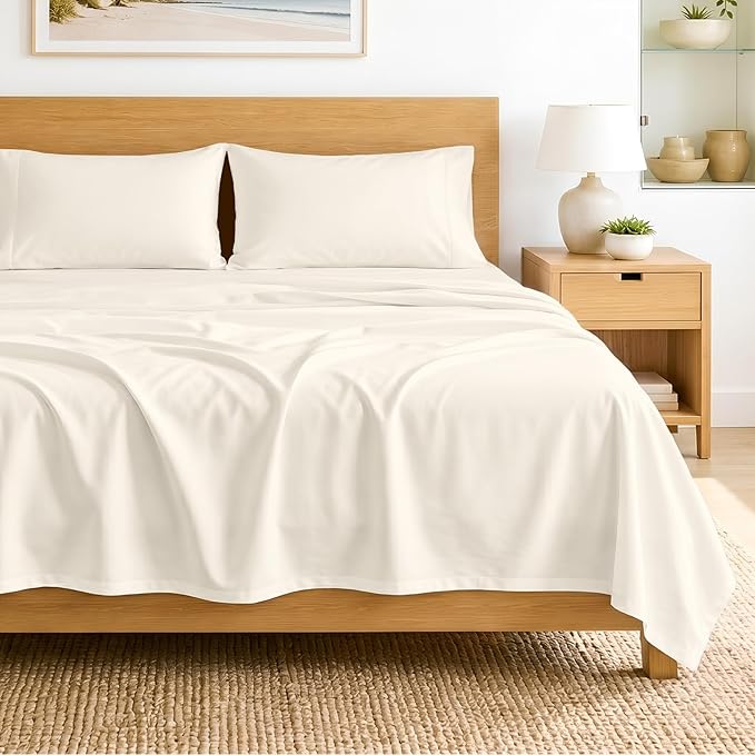 SGI bedding 100% Egyptian Cotton Sheets Twin Size – 600 Thread Count Sheets Set, Soft, Cooling, 15" Deep Pocket, Luxury Hotel Bedding, Breathable, Durable - Butter