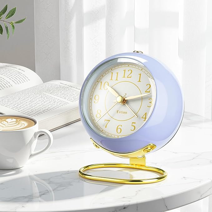 Analog Alarm Clocks,Retro Backlight Cute Simple design Small desk Clock With Night Light,Silent Non-Ticking,Battery Powered,For Kids,teens,Bedroom,travel,kitchen,Bedside Desk decor. (Retro Blue)