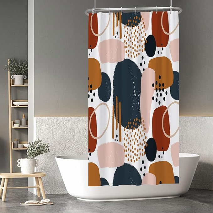 Baocicoo Abstract Shower Curtain Grey and Brown Blocks Black Dots Aesthetic Minimalist Shower Curtains for Bathroom Hostel Hotel Durable Fabric Waterproof Curtain for Bathroom with Hooks 36x72Inches