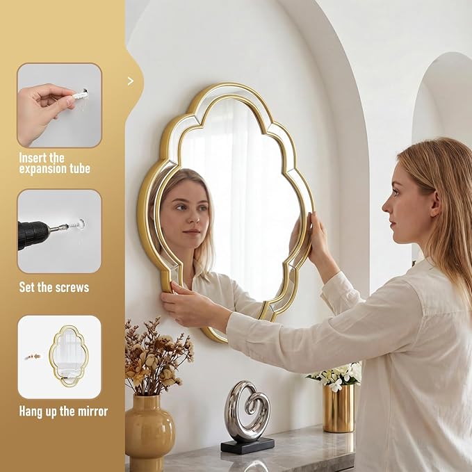 Gold Oval Mirror - 24"x32" Gold Scalloped Edge Mirrors with Beveled Glass Frame, Wall Decor Mirror for Living Room, Bedroom, Entryway,Hallway