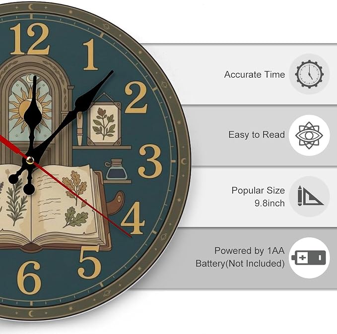 Botanical Alchemist Wooden Wall Clock Silent Non Ticking | Frameless Battery Operated Home Office Bedroom Kitchen Decor Gift 10/12 Inch