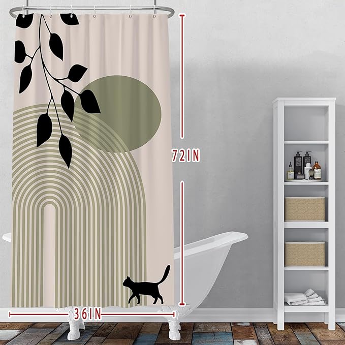 Baocicoo Minimalist Boho Shower Curtain Mid Century Silhouette Cat Botanical Shower Curtain for Bathroom Home Bathtub Living Room Decor Fabric Waterproof Curtain for Bathroom with Hooks 36x72 Inches