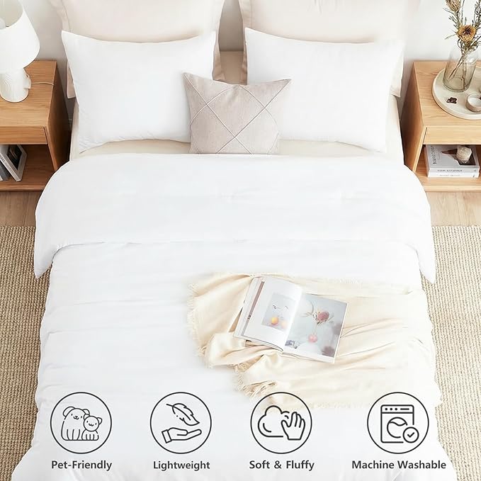 CozyLux Twin Comforter Set College Dorm Essentials, 2 Pieces White Twin Extra Long Solid Bedding Sets, Twin XL Bed Set with Down Alternative Comforter and 1 Pillowcase, Back to School Room Gift