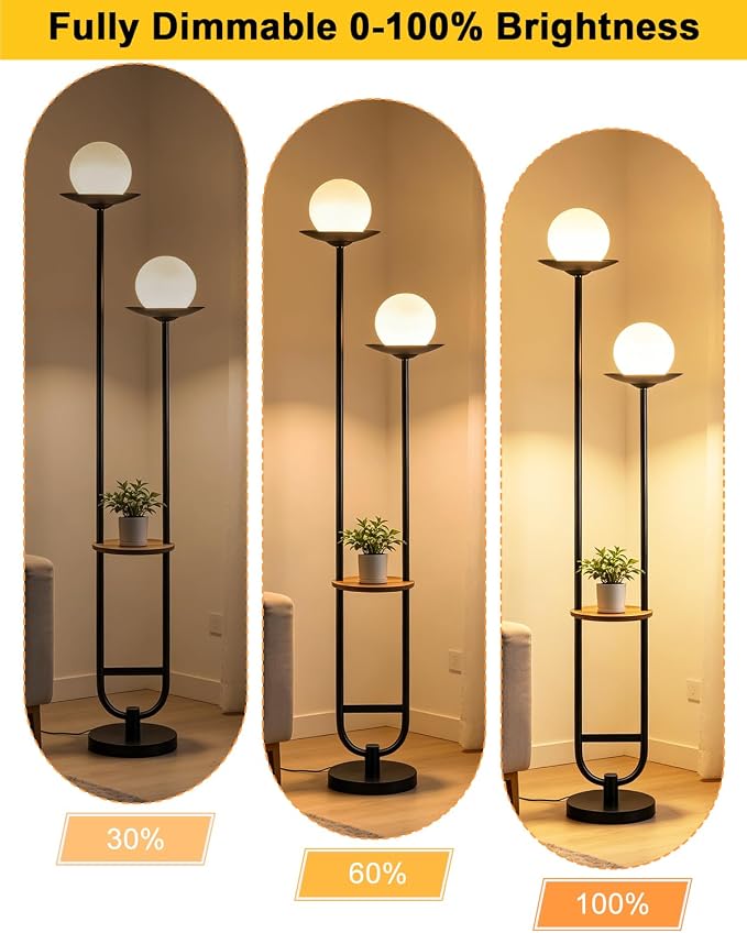 Lightdot 63IN Black Floor Lamp with U Pole, 2 Globe Mid Century Standing Lamps Dimmable with 3000K Warm White LED Bulbs, Unique Vintage Tall Floor Lamp for Living Room/Wedding/Party