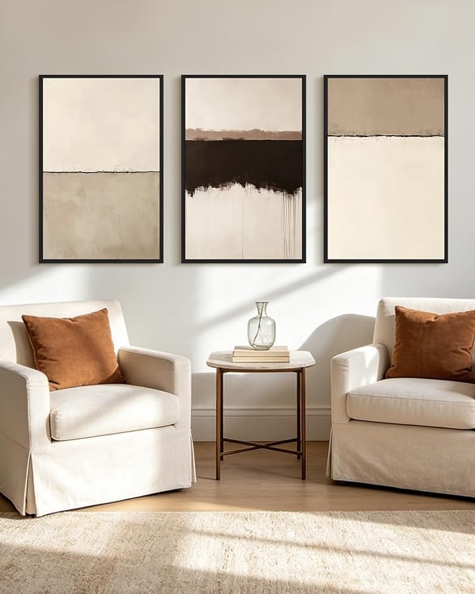 KUVIOKE Abstract Framed Wall Art Minimalist Beige Gray Pastel Watercolor Wall Decor Modern Illustration Neutral Art Painting Home Decor 24x36in (Black Framed)