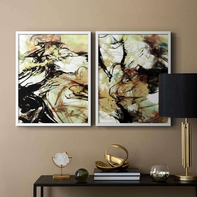 Renditions Gallery Set of 2 Peel & Stick Framed Prints, Abstract Wall Art, Vapping Smoke Design Wall Decor, Re-Stickable - Ready to Hang - 8"x10" - White Frame LT588