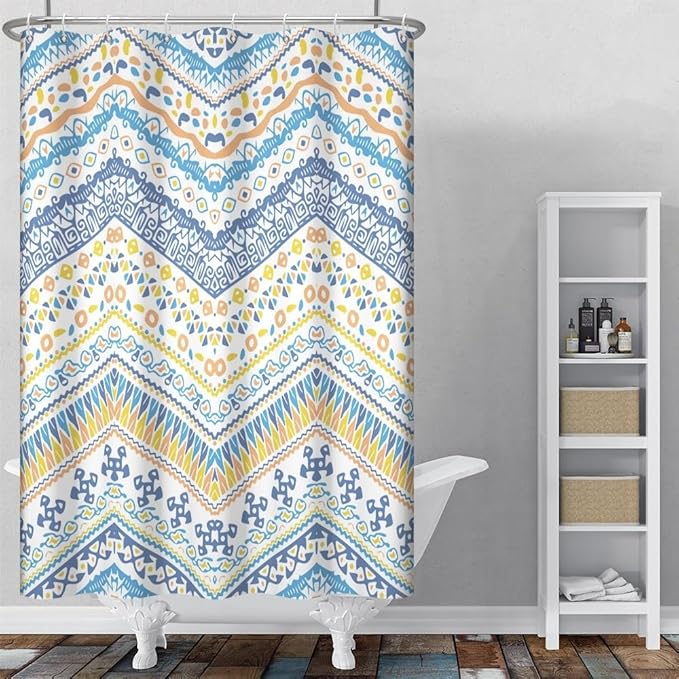 Blue Bohemian Shower Curtain for Bathroom Colorful Boho Striped Shower Curtains Modern Abstract Aesthetic Bathroom Decor Set Washable Waterproof Polyester Fabric with Hooks 48x72 Inch