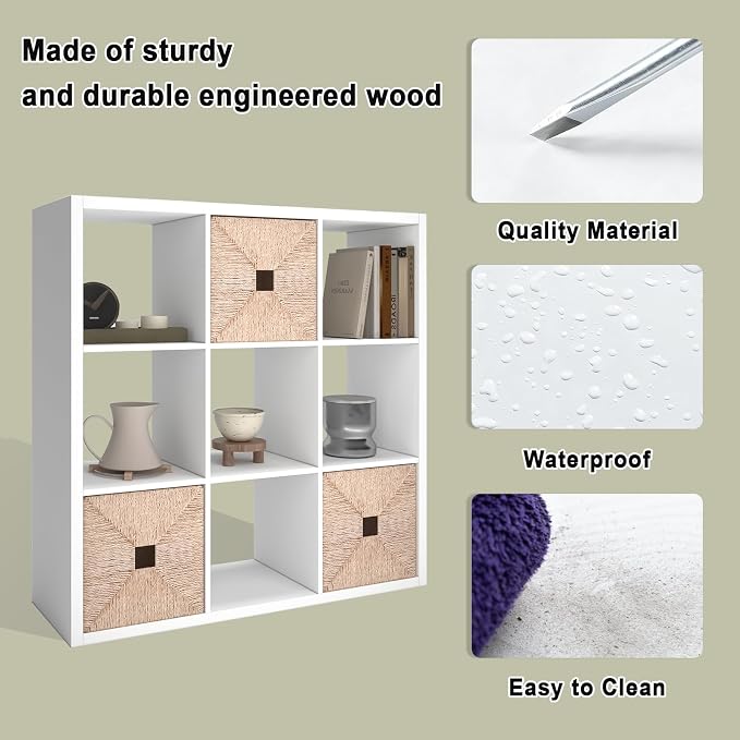 CTESNE【2026 Wooden Thick Frame 9 Cube Storage Organizer Shelf with Anti-Tipping Kits + Reversible Open Back Bookcase, Horizontal and Vertical Dual-use（White,11inch）