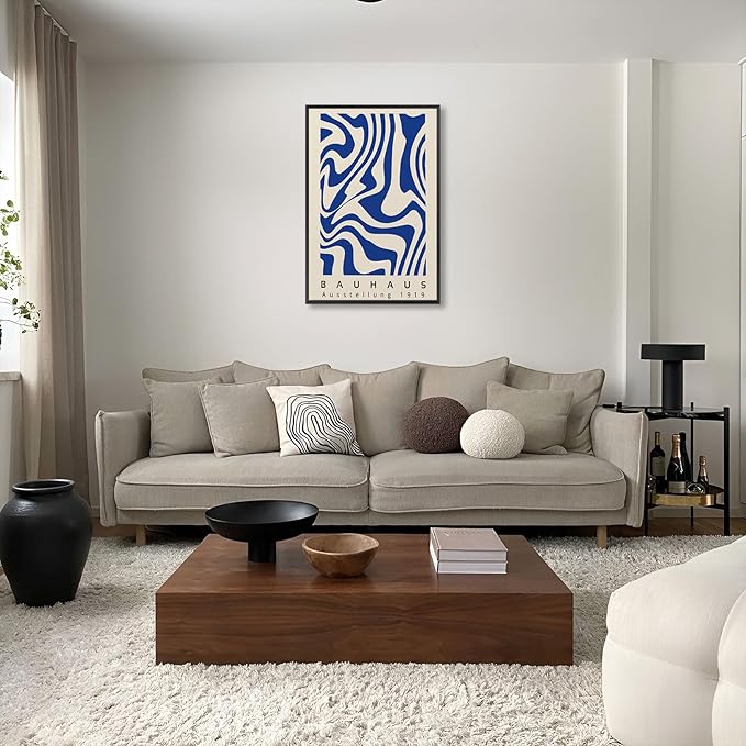 Vintage Bauhaus Exhibition Framed Poster Abstract Geometric Composition Canvas Wall Art Dynamic Asymmetrical Layout Prints Painting For Home Bedroom Dorm Wall Decor 24x36in Framed