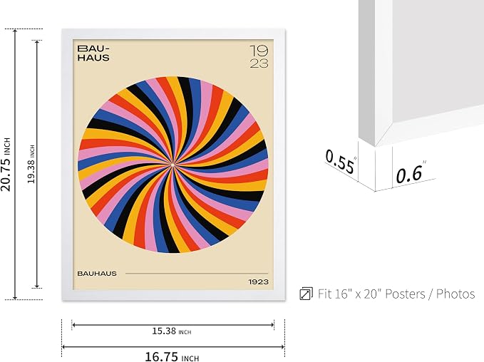 Poster Master Bauhaus Poster - Spiral Colors Print - Geometric ART - Abstract ART - Psychedelic Style - Chic Boho - Mid Century Modern - Living Room or Bedroom Decor - 16x20 White Framed